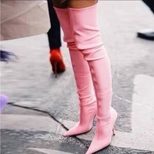 Elegant Blush Pink Over-the-Knee Boots